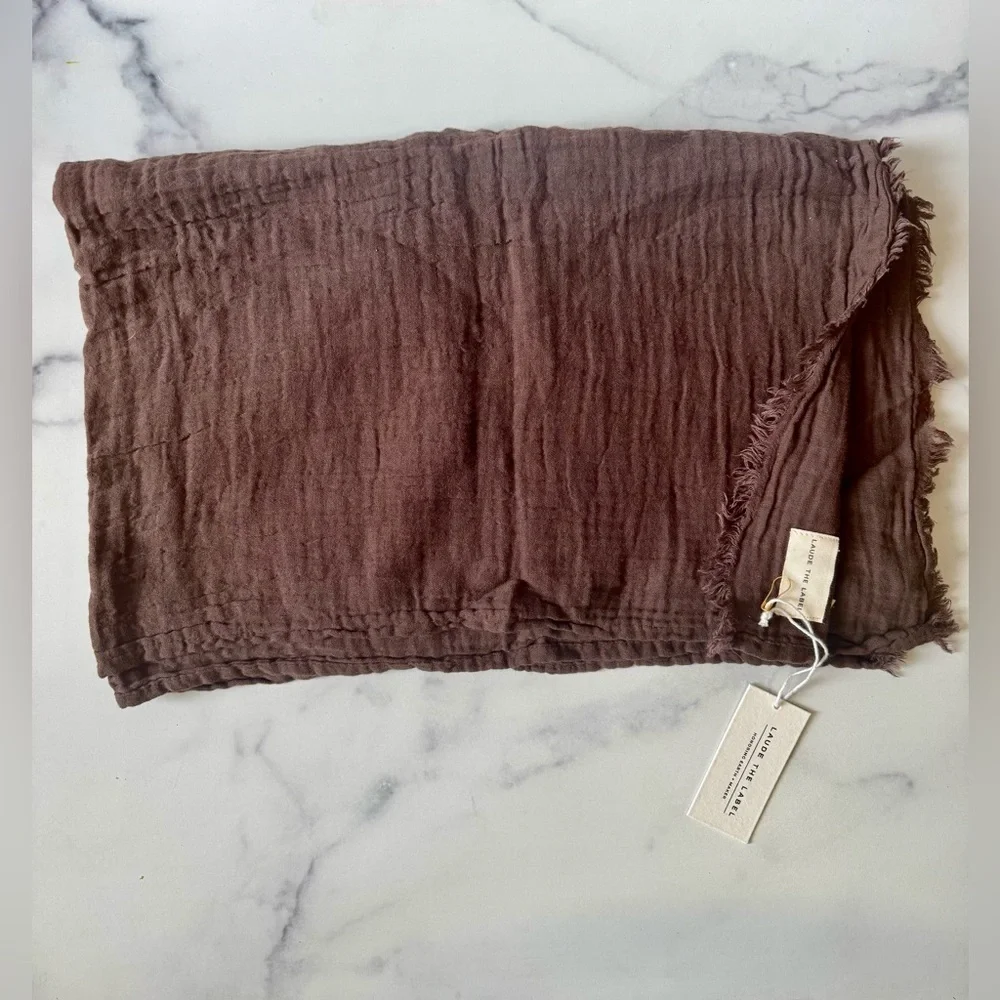 Laude the Label Brown Bubble Gauze Cotton Scarf NWT – Boho Fringe Wrap